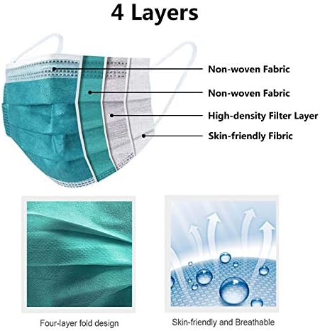 4 Ply Disposable Face Mask Protective(50PCS), Elastic Earloops, Single Use- Green