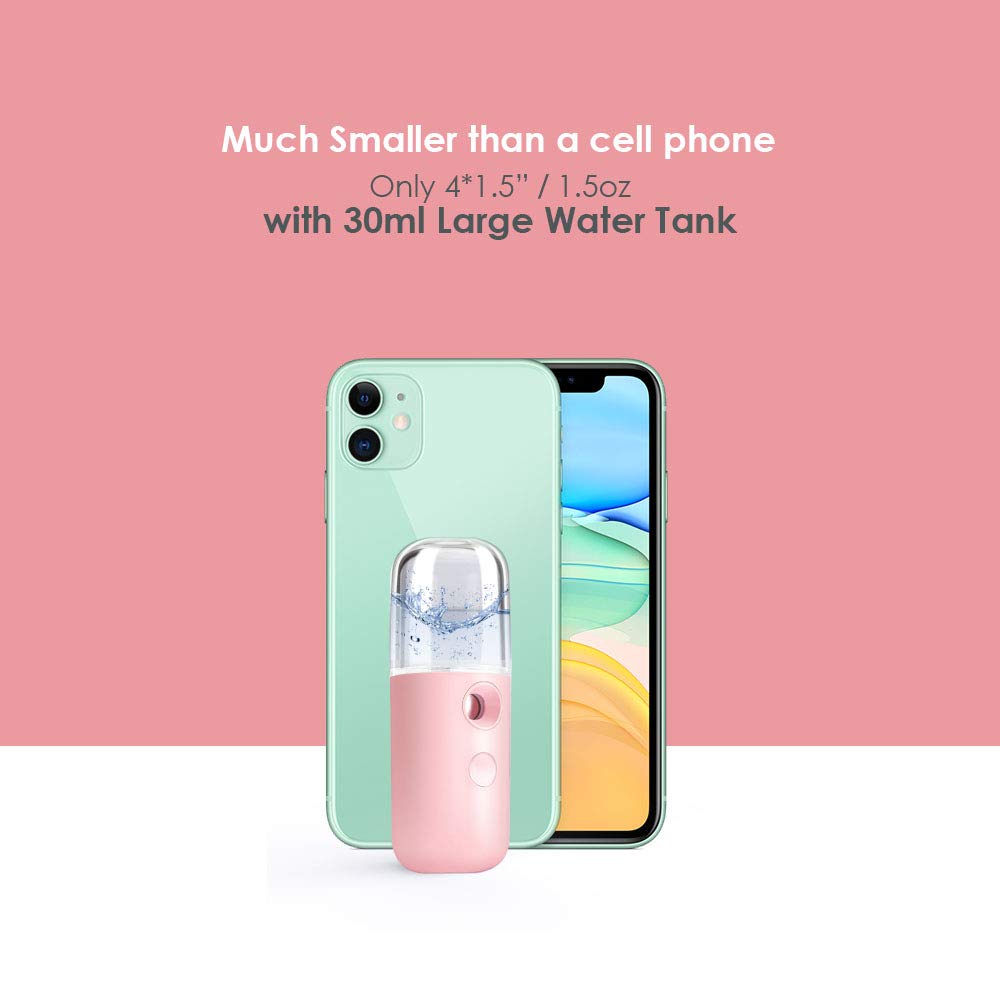 GIVERARE 2 Pack Nano Facial Steamer, Handy Mini Mister, USB Rechargeable Mist Sprayer, 30ml Visual Water Tank Moisturizing&Hydrating for Face, Skin Care, Eyelash Extensions-Pink