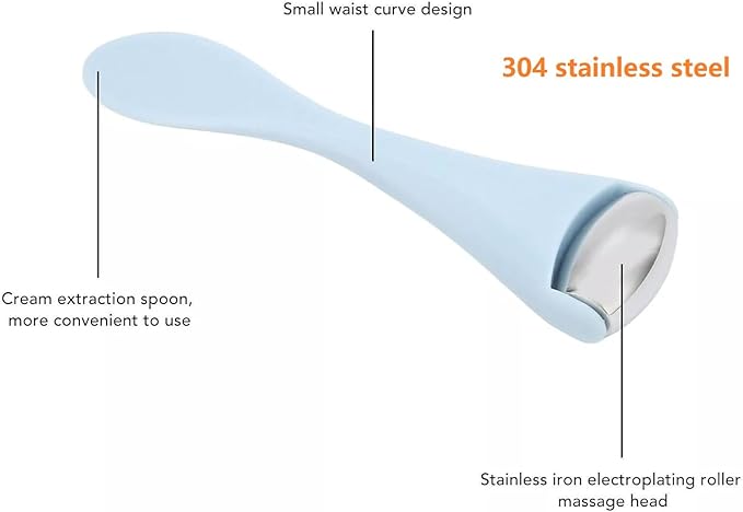 Mini Eye Face Rollers Massager 304 Stainless Steel Ice Silicone Roller for Relief Pain Skincare Facial (Blue Color)