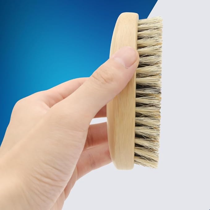 Beard Brush for Men, Natural Boar Bristles, Black Oval Wave Brush, Warp Resistant Wood Handle, for Fuller Thicker Hair, Beard & Mustache Growth, Exfoliation (Maize)
