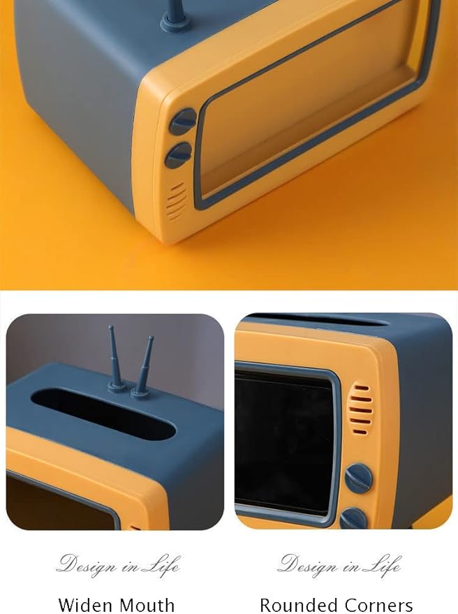 Fun Cute TV Tissue Box Holder,Multi Functional Square Tissue Box Cell Phone Holder for All Smartphone Toilet Paper Napkin Box Desktop Decoration for Room Bathroom Kitchen Dining (Blue)