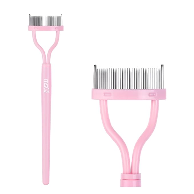 Eyelash Comb Separator MSQ Eyelash Mascara Brush and Comb Lash Separator With Comb Cover Arc Designed Cosmetic Brushes Tool Pink (Includes a Mascara Wand)