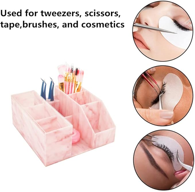 LIXIMMAZN Acrylic Large Capacity Makeup Organizer, Grafting Beauty Extension Supplies Lash Storage Display, Eyelash Storage Case Brush Tweezers Cosmetic Holder (Pink Marble)