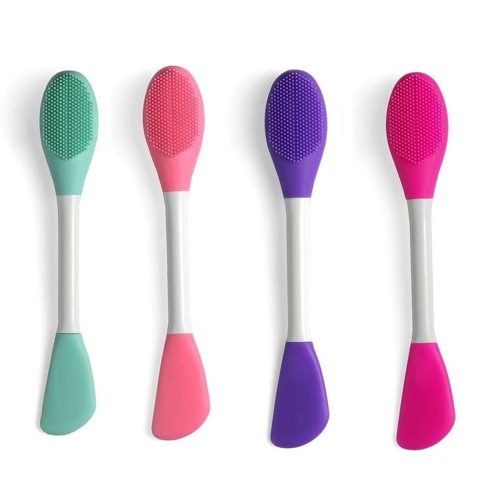 LASSKY Silicone Brushes,Double-Ended Silicone Face Mask Brush,Facial Cleansing Brush, Premium Soft Facial Masks Other Skin Care Applicator Tool for Cream, Body Lotion,Moisturizer (Purple+Rose Red)