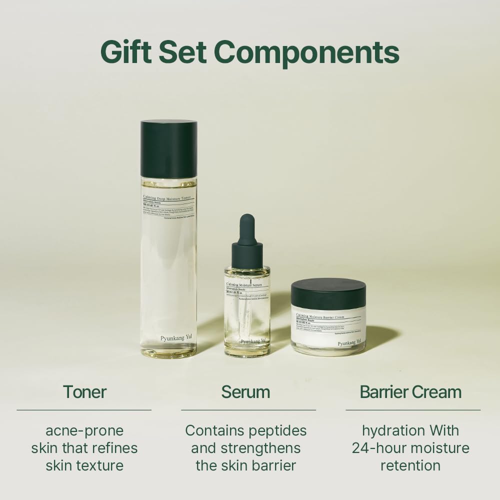 Pyunkang Yul PKY Calming Line Gift Box Set-Korean Facial Skin Care Essential for Daily Moisturizing with Toner, Serum, Cream, Vegan & Cruelty Free