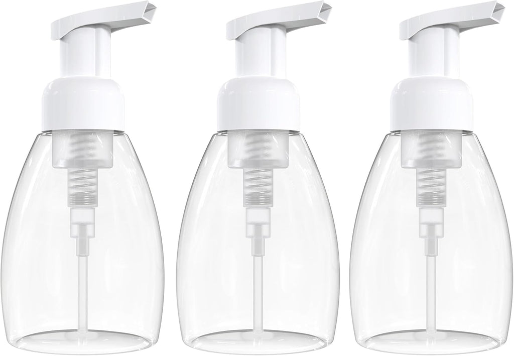 BRIGHTFROM Foaming Soap Dispenser Pump Bottles, BPA Free Empty Refillable Plastic Container for Liquid Soap - Kitchen, Bathroom, Commercial - 8oz (250ml) Pack of 3, Clear
