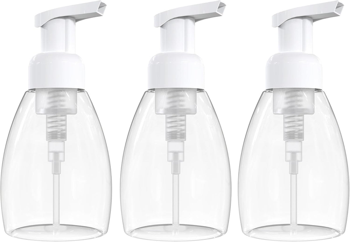 BRIGHTFROM Foaming Soap Dispenser Pump Bottles, BPA Free Empty Refillable Plastic Container for Liquid Soap - Kitchen, Bathroom, Commercial - 8oz (250ml) Pack of 3, Clear