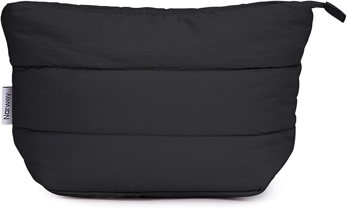 Narwey Black Travel Makeup Bag Women Girl, Cute Makeup Cosmetic Pouch, Puffer Makeup up Organizer Bag, Travel Toiletry Bag (Black)