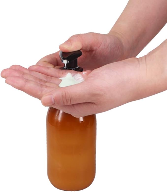 zmybcpack 8 Pack 8oz Empty Plastic Pump Lotion Bottles, Amber Pump Bottles