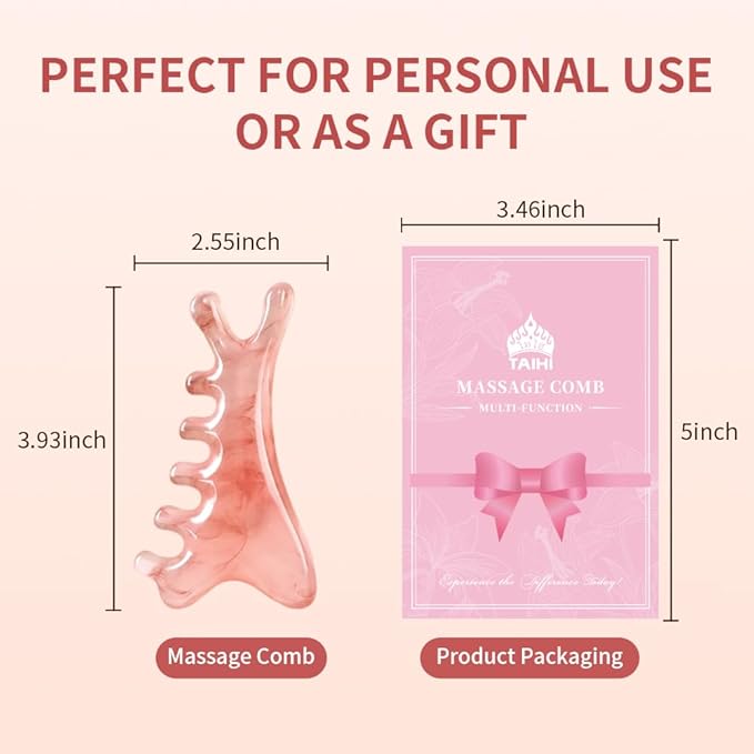 TAIHI Gua Sha Massage Comb, 4-in-1 Scalp Massager Facial Tool for Neck, Body, Lymphatic Drainage, Tension Relief, Gifts for Women and Men (Pink)