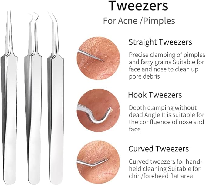 Blackhead Remover Tools,Upgrade 10 PCS Acne Needles,GERY Whitehead Removal Extractor Tools,Pimple Popper Tool Kit, Professional Stainless Pimple Acne Blemish Removal Tools Set with Leather Package