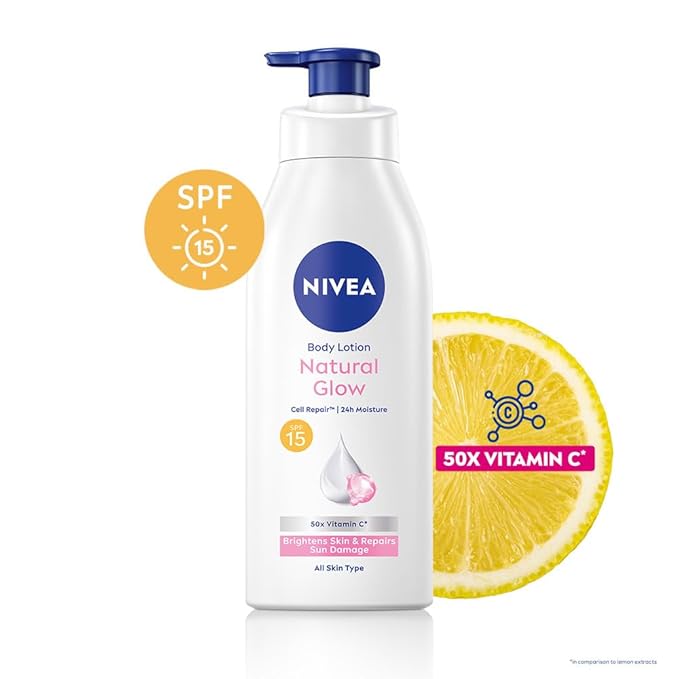 Nivea Natural Glow Body Lotion with SPF 15, Vitamin C, Lightweight Moisturizing Lotion for Daily Use, 13.52 Fl Oz (Pack of 1)