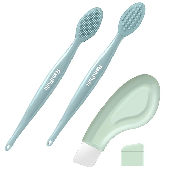 Blackhead Remover Tool, 3-in-1 Face Scrubber, Silicone Scrub Lip Brush, Double Side Lip Exfoliating, Nose Clean Blackhead Removal Brushes (2 Pcs Lip Scrub Brush with Blackhead Scraper)