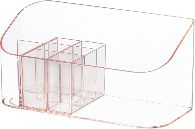 Makeup Tray Holder Organizer Cosmetic Display Case Tabletop Desktop Vanity Countertop Bathroom Wall Cabinet Medicine Storage Box 9 Dividers 2 Removable Women Ladies Girls Gifts Crystal Pink 1 PACK