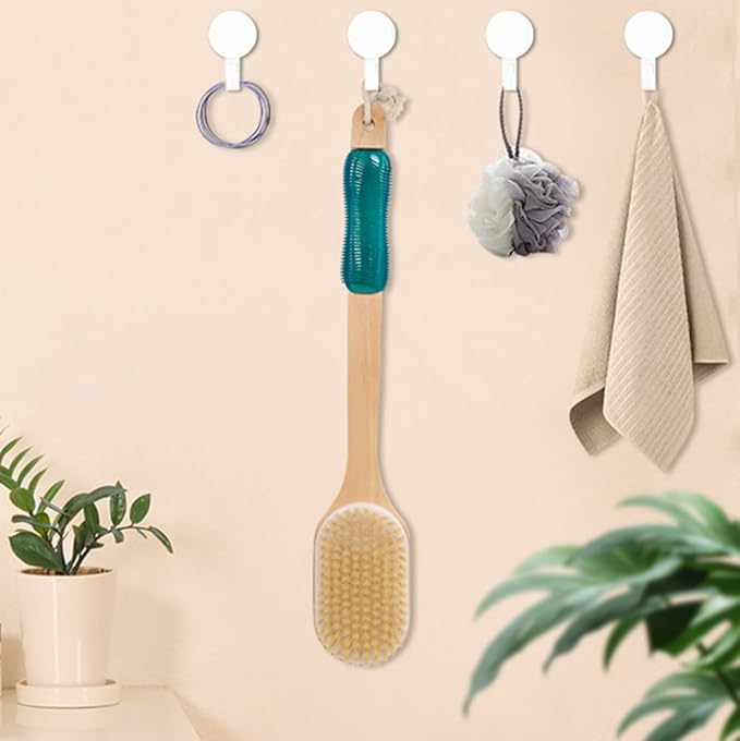 OWIIZI Long Handle Back Scrubber for Shower Wooden Curved Body Scrub Brush