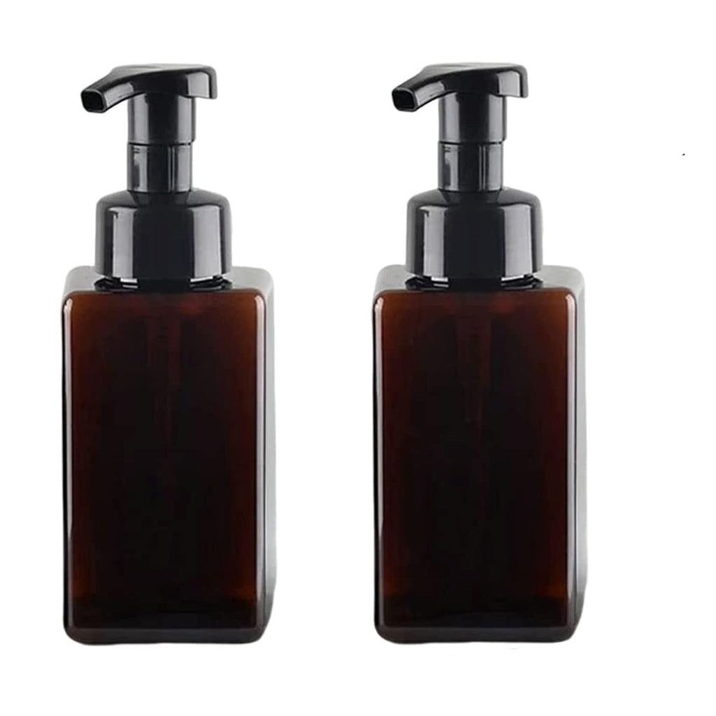 Foaming Soap Dispenser, 450ml(16oz) Refillable Modern Square Pump Bottle for Shampoo, Body Wash, Liquid Soap, PETG Plastic Empty Soap Dispenser for Kitchen, Bathroom, Hospital. 2 Pcs (Brown)