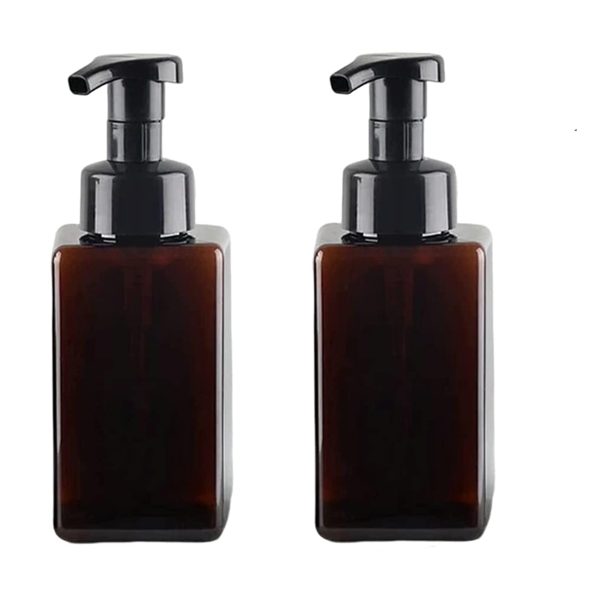 Foaming Soap Dispenser, 450ml(16oz) Refillable Modern Square Pump Bottle for Shampoo, Body Wash, Liquid Soap, PETG Plastic Empty Soap Dispenser for Kitchen, Bathroom, Hospital. 2 Pcs (Brown)