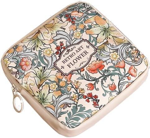 OULIGET Sanitary Napkin Storage Bags,Portable Menstrual Cup Nursing Pad Tampon Storage Pouch,Leather Oil Painting Flower Travel Makeup Bags Coin Purse Sundries Pouch with Zipper