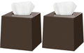 DWËLLZA HOMË Brown Tissue Box Cover Square - Plastic Facial Tissue Box Holder Set of 2 - Cube Tissue Holder Dispensers Fit Any Vanity Countertop, Bedroom Dresser, Office Desk or Brown Bathroom Decor