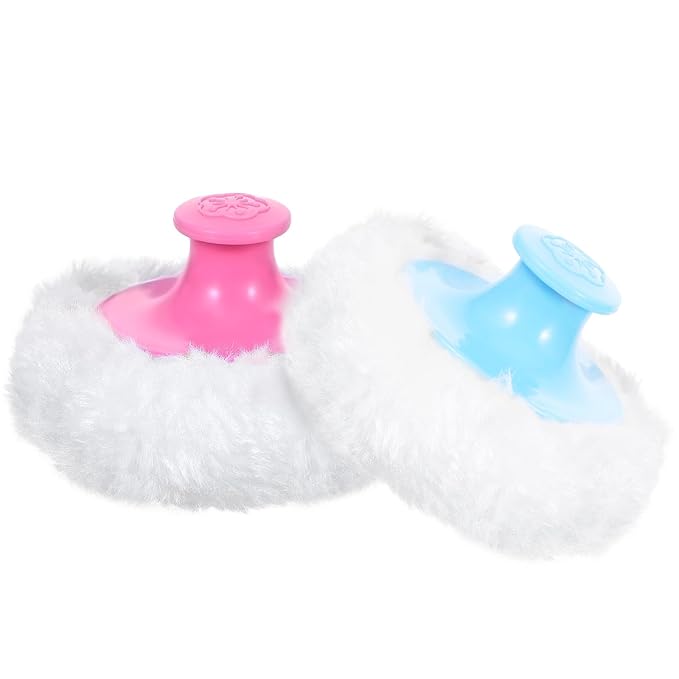 WLLHYF 2 Pcs Large Fluffy Puff Body Cosmetic Face Loose Powder Applicator Handle Foundation Puff Pad Washable Beauty Application Tool for Women Sensitive Skin (Pink+Blue)