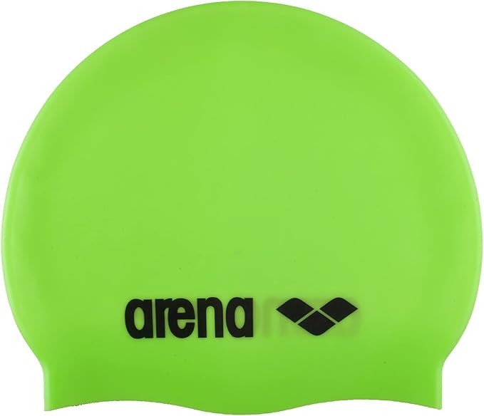 Arena Classic Unisex Soft Silicone Swim Cap for Women and Men, Intensive Training and Racing Comfortable Non-Slip Long Hair Swimming Hat, Acid Lime/Silver