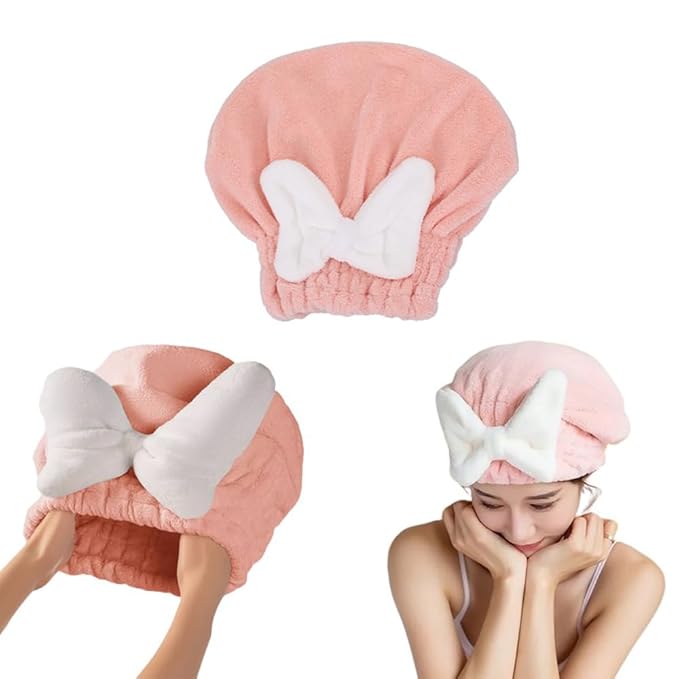DeaHea 2 Pack Hair Drying Caps Microfiber Hair Towel Wrap Super Absorbent Quick Dry Turban Wet Head Hair Drying Wraps for Bathing Bath Girls Women Swim Beauty Post Shower Instead of Blow Dryers