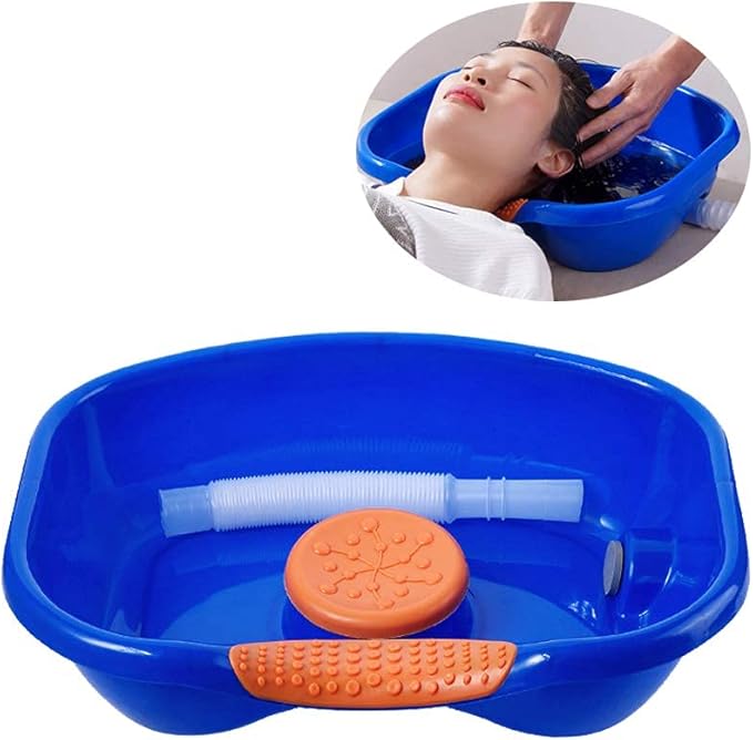 Hair Washing Basin for Bedridden,Shampoo Basin for Bedside,Shampoo Bowl,Washing Sink Made for Handicapped, Bedridden, Kids,Hair Cuts and Coloring-46x35cm (blue)