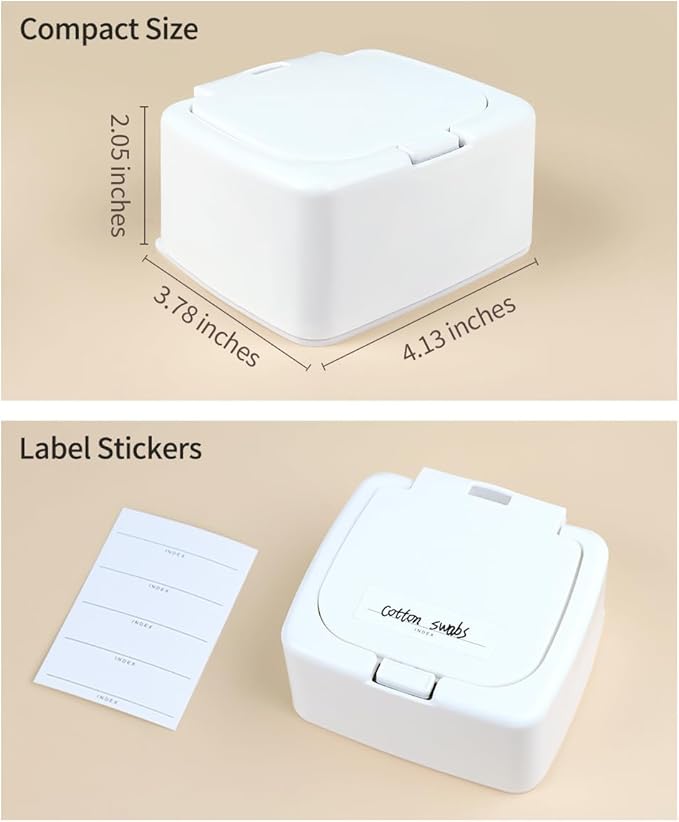 2-Pack Floss Pick Holder and Qtip Holder with One-Touch Opening, Quick Refill for Floss Picks, Cotton Swabs, Balls, Pads - Bathroom Organizers and Storage, Vanity Makeup Storage Organizer