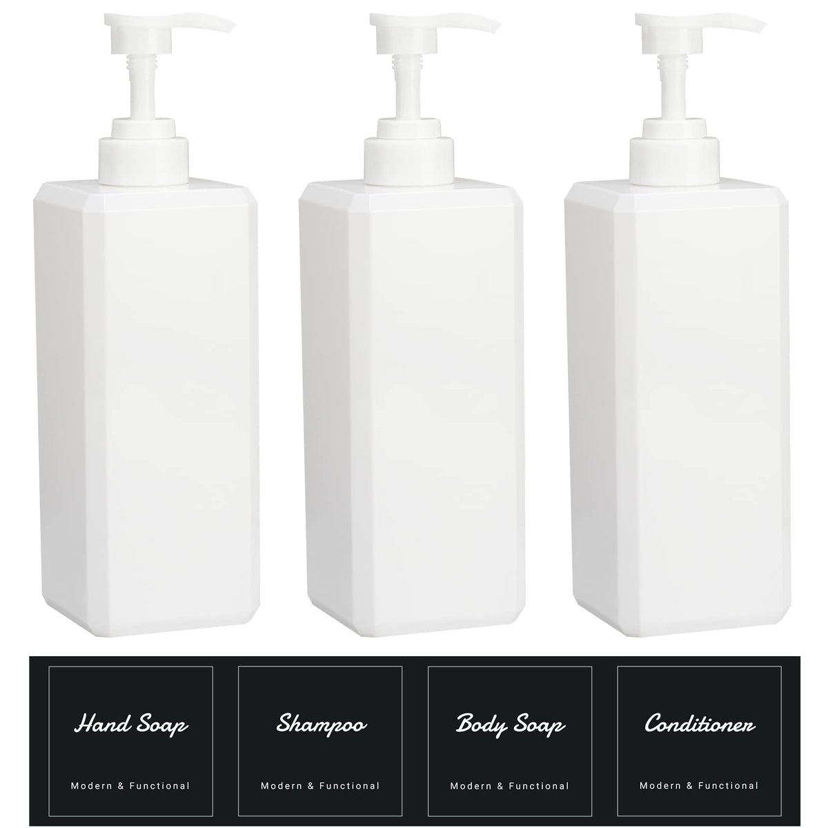 Suream 9.5oz Refillable Pump Press Bottles, Plastic Shampoo and Conditioner Dispenser, 280ml Reuable Cosmetic Empty Bottle, Bathroom Countertop Shower Dispensers for Body Wash, Hand Sanitizer, 3Pack
