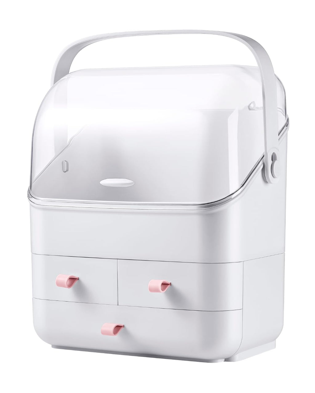 LINFIDITE Cosmetic Storage Box with Lid Makeup Organizer Box with Dust Free Cover Portable Handle,Large Makeup Display Case with Drawers Fully Open Lid,Great for Dresser Bathroom Countertop