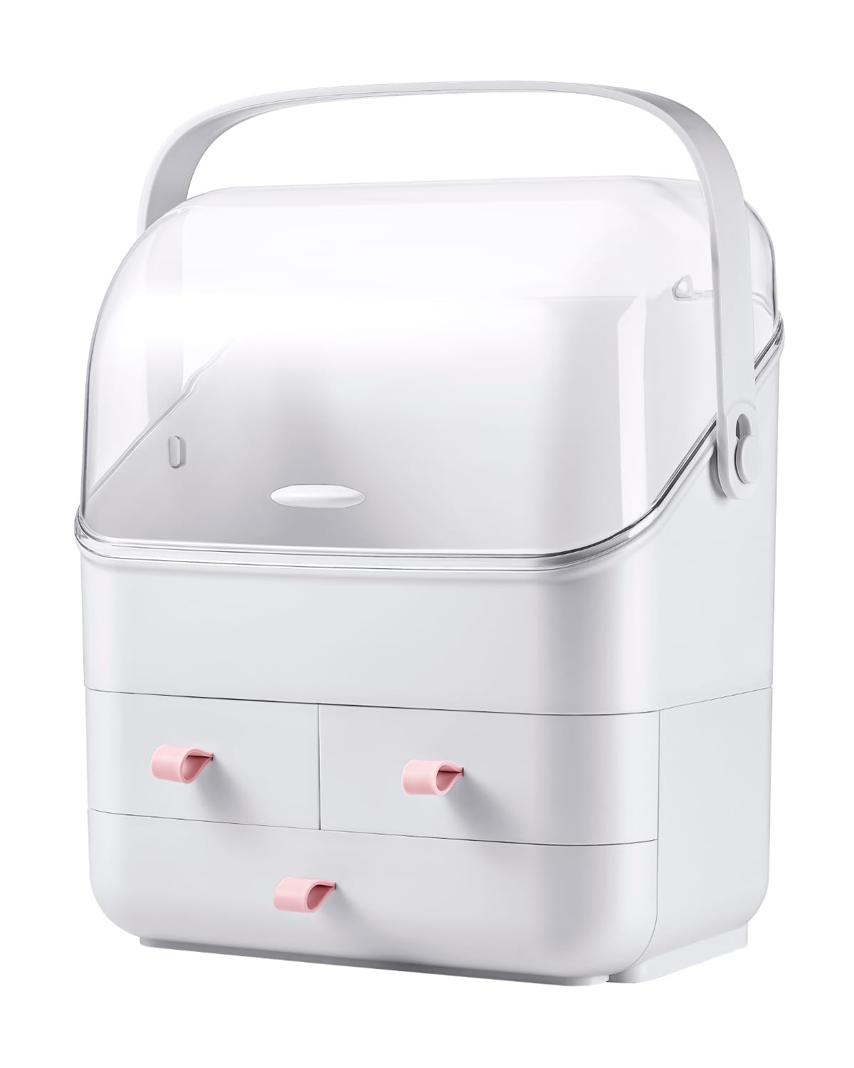 LINFIDITE Cosmetic Storage Box with Lid Makeup Organizer Box with Dust Free Cover Portable Handle,Large Makeup Display Case with Drawers Fully Open Lid,Great for Dresser Bathroom Countertop