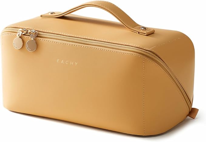 EACHY Travel Makeup Bag,Large Capacity Cosmetic Bags for Women,Portable Pouch Open Flat Toiletry Bag Make up Organizer with Divider and Handle