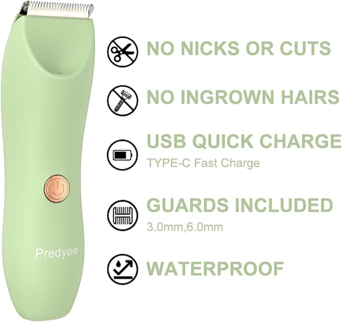 Bikini Trimmer for Women, Body Hair Trimmer for Sensitive Skin, Electric Groomer for Legs, Underarms and Groin, IPX7 Waterproof, USB-C Rechargeable with LED Light and Travel Lock, 120 Min Runtime
