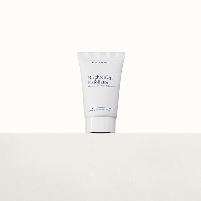 VASANTI BrightenUp! Exfoliator (20g) | Physical + Chemical Facial Exfoliator Scrub with Instant Results for Soft, Smooth and Radiant Skin | Enriched with Papaya, Microcrystals and Aloe | 99% Natural