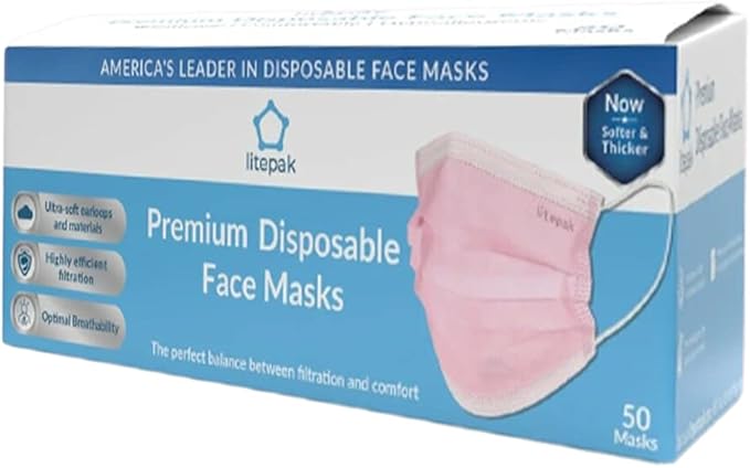 Litepak 500pcs Premium Disposable Face Mask SOFT 3ply Nose Wire - Pink