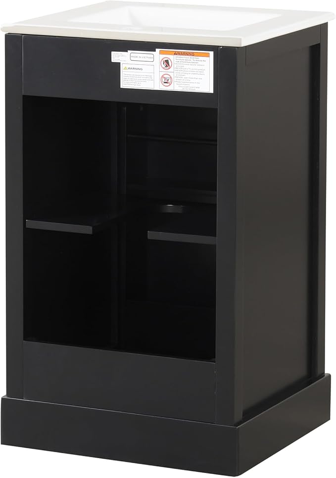 Bellemave 20" Bathroom Vanity with Sink, Small Bathroom Cabinet with Soft Closing Door, Free Standing Single Basin Bathroom Vanity with 2-Tier Storage Rack and Adjustable Shelve(Black)