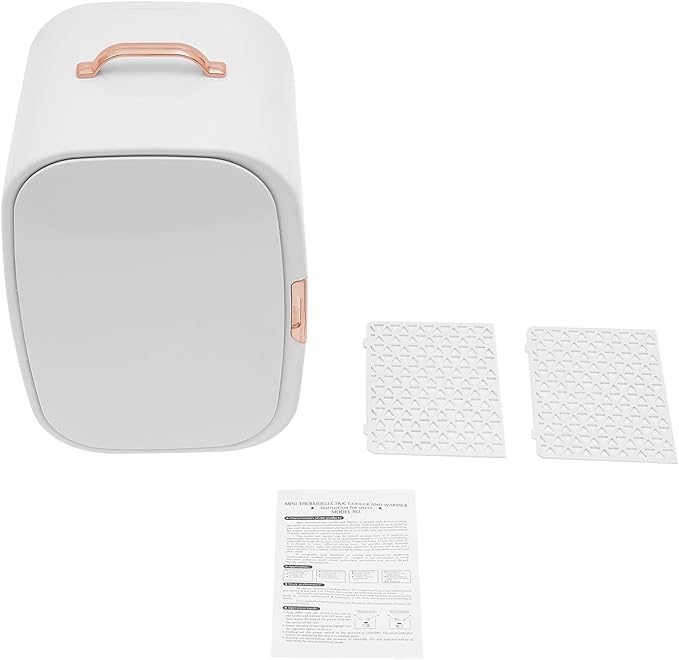 trggvvrt 12L Portable Beauty Fridge with Handle, Compact Fridge for Makeup Lipstick, Cooler & Warmer Cosmetics Refrigerator with Adjustable Shelves for Makeup, Perfumes, Lipsticks (White)
