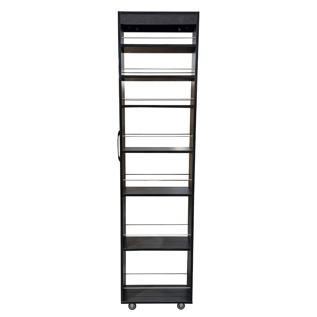 JOYSOURCE Slim Pull-Out Kitchen Cart with 7 Tiers, Narrow Rolling Storage Cabinet for Next to Fridge, Tall 7-Tier Organizer Rack with Black Handles & Wheels Black