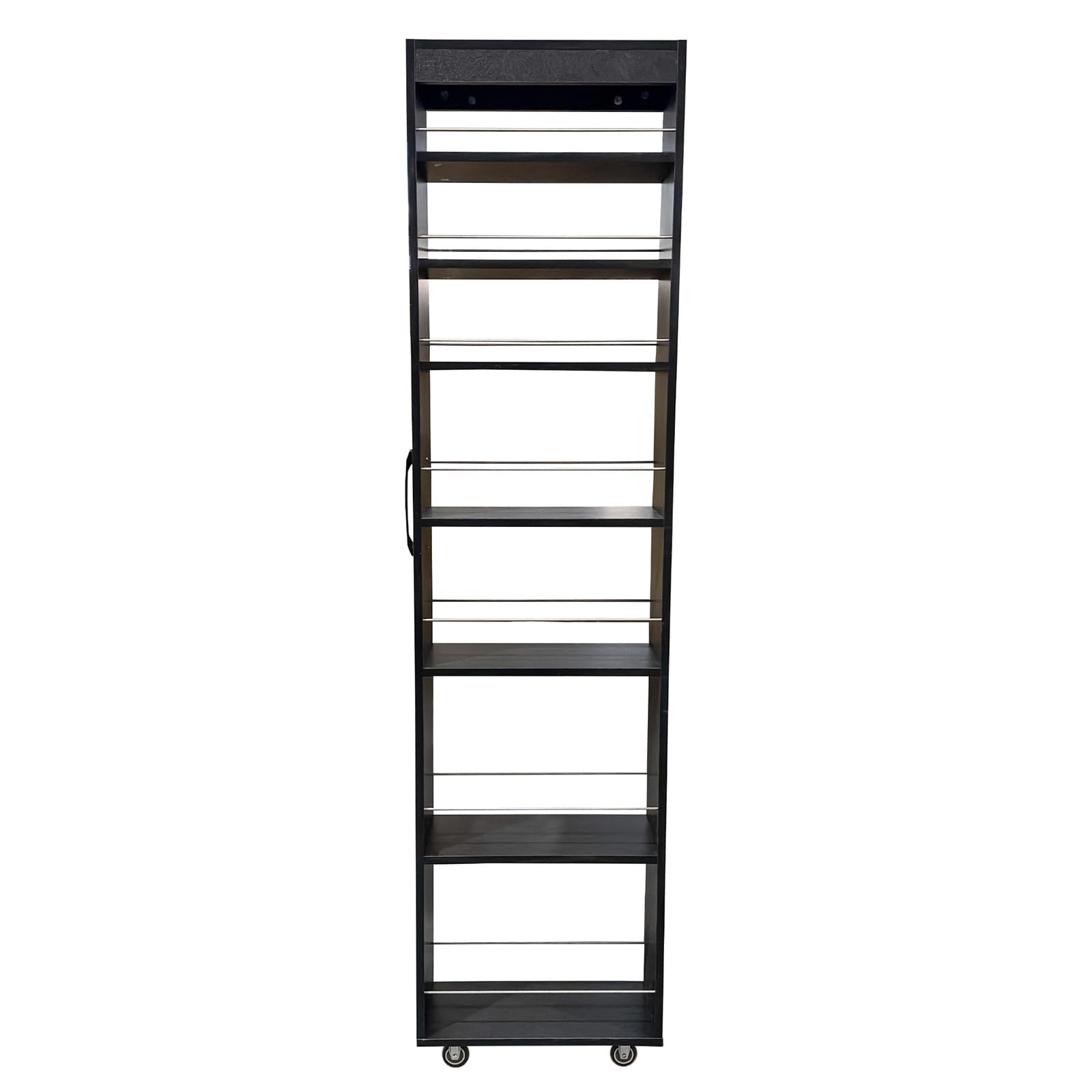 JOYSOURCE Slim Pull-Out Kitchen Cart with 7 Tiers, Narrow Rolling Storage Cabinet for Next to Fridge, Tall 7-Tier Organizer Rack with Black Handles & Wheels Black