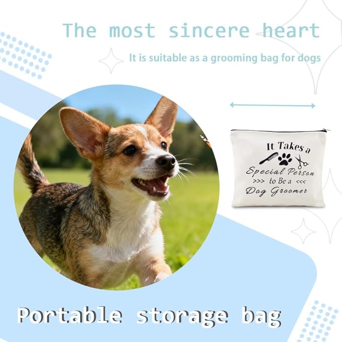 Sisadodo Dog Groomer Christmas Brithday Gifts for Women Men Dog Hairdresser Storage Bags for Dogs Groomers Canvas Cosmetic Makeup Bag Pouch Hair Stylist Travel Toiletry Bag with Zipper