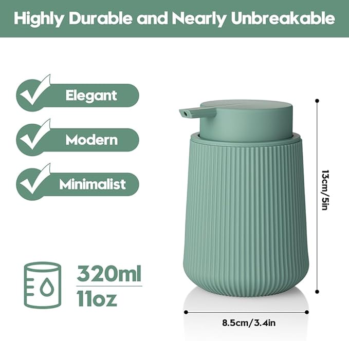 YAUKPH Striped Liquid Hand Soap Dispenser with Leak-Proof Pump for Bathroom and Kitchen Countertop 11oz Sage Green
