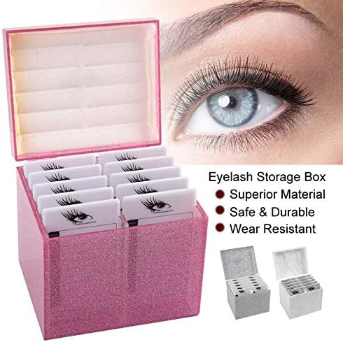 Sisiter 10 Layers Acrylic Eyelash Storage Box,Eyelash Holder Extension Tool,Makeup Organizer False Eyelashes Glue Pallet Holder, Grafting Eye lashes Close-Packed Display with 10 Pallets (pink)