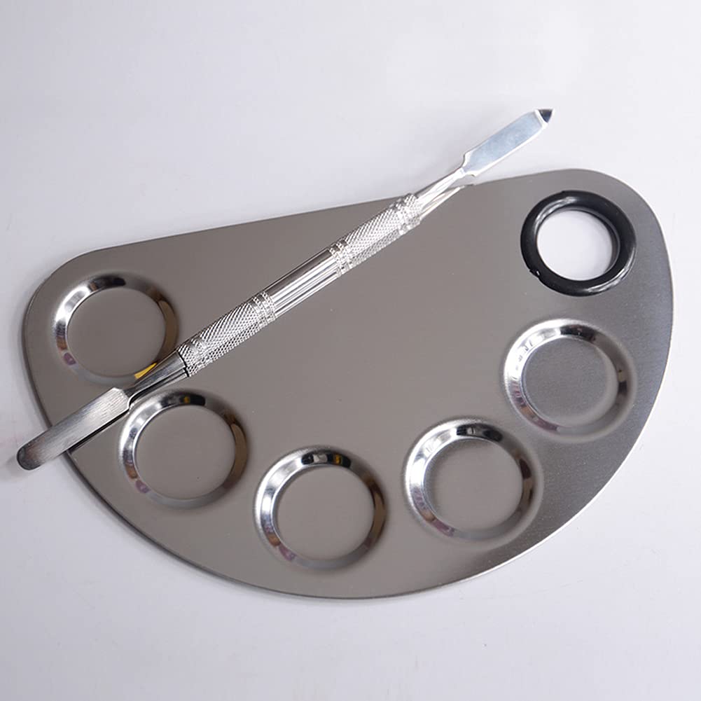 Angzhili 1 Pack Makeup Mixing Palette with Spatula Tool,6x3.9 Inches, Stainless Steel Cosmetic Mixing Palette, Makeup Artist Palette Tray for Mixing Foundations,Lipsticks,Eye Shadow,Nail Art