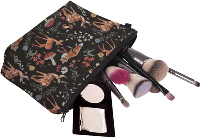 Loomifang Small Makeup Bag Cosmetic Bag for Women, Pretty Design Organizer Case with Zipper Closure, Lightweight and Water-Resistant Make Up Bag - 8.65"x 5.35" x 7.08"（Sika Deer & Fox）