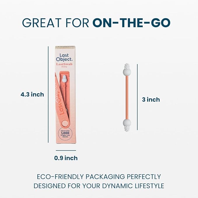 LastSwab™ Baby Reusable Q-Tips for Newborns & Infants - Gentle Silicone Safety Swabs, Ear & Nose Cleaner - Washable Cotton Swab Alternative, BPA-Free, Zero Waste - Peach