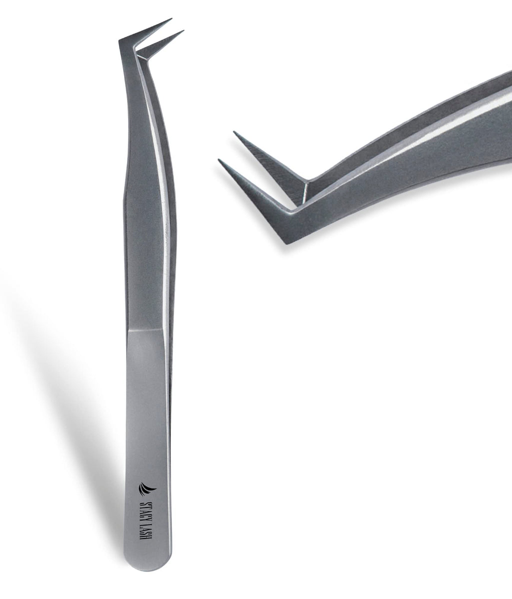 Stacy Lash STL-5 Eyelash Extension Tweezers/Supplies for Volume Extensions & Premade Fans/Precision Tool for False Lashes Application/Beauty Accessories/Curved Tweezer Tip/Eyelashes Tools
