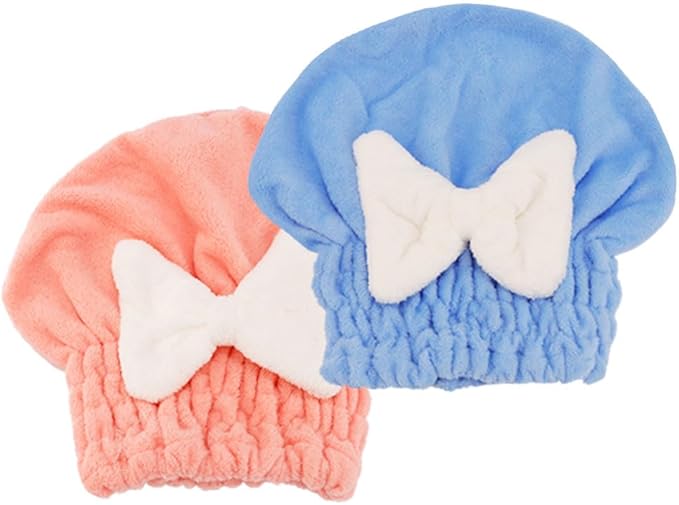 Tihebax 2Pcs Microfiber Hair Wrap Hair Drying Cap Hair Plopping Cap Towel Curly Hair Drying Towel Wrap for Women (Blue and Pink), Small