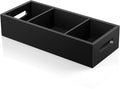14 Inch Bathroom Basket with Removable Dividers - 3 Comparments Wood Toilet Paper Basket with Handle for Back of Toilet Tank Topper - Black Storage Organizer for Bathroom Kitchen Pantry Organization