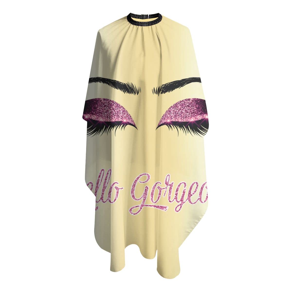 Carwayii Barber Cape Hello Girl Gorgeous Pink Eyelash Glitters Professional Salon Apron Water Resistant Golden Yellow Hair Cutting Cape Anti-Static Barbershop Kits For Women 55''X66''