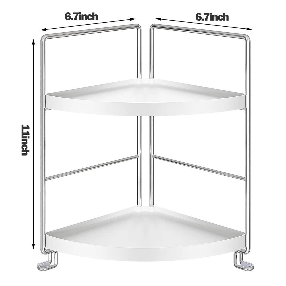 KINGNERWI 2-Tier Bathroom Counter Organizer, Vanity Corner Shelf, Silver